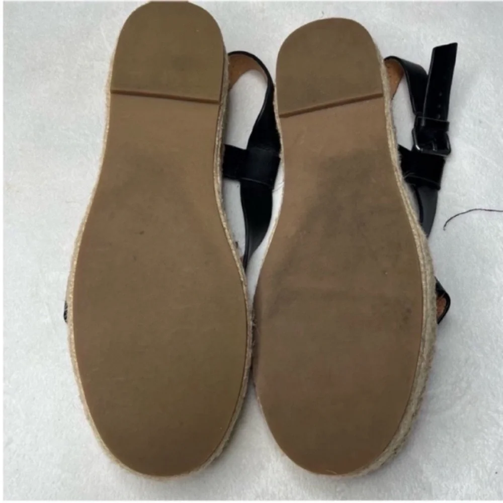 Madewell Malia Black Leather Cross-Strap Espadrille Platform Sandal Size 8.5